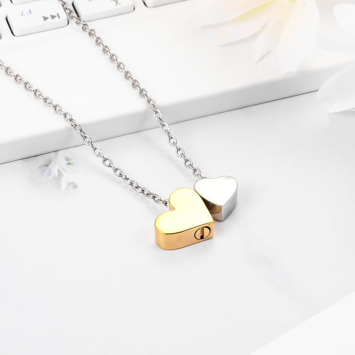 Double Heart Urn Cremation Necklace for Ashes