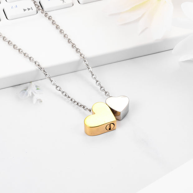 Double Heart Urn Cremation Necklace for Ashes