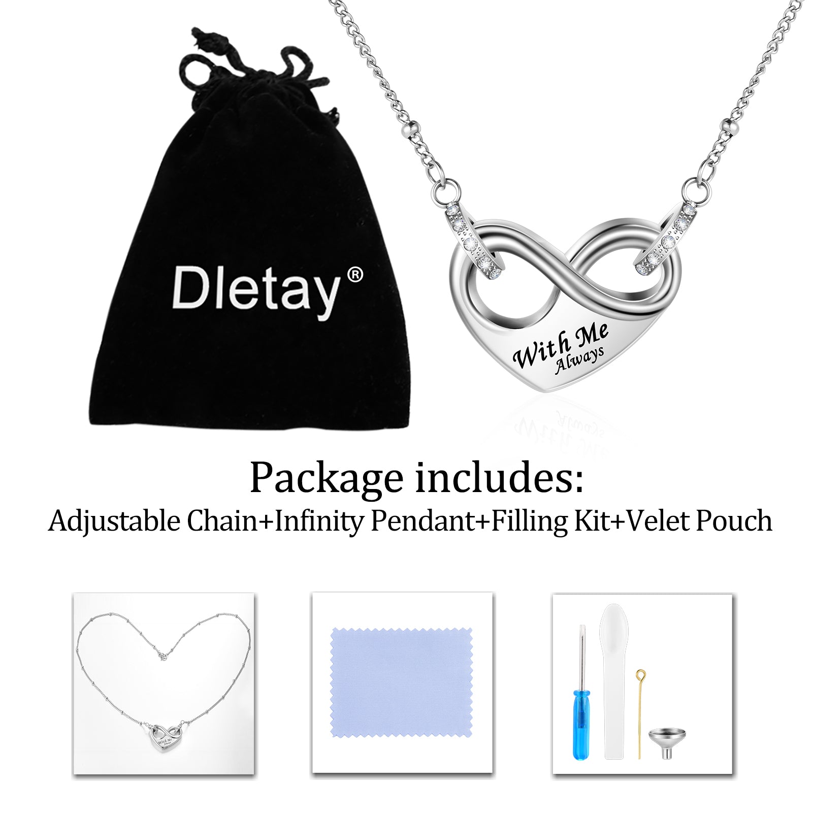 Dletay Infinity Cremation Urn Necklace for Ashes Memorial Cremation Jewelry