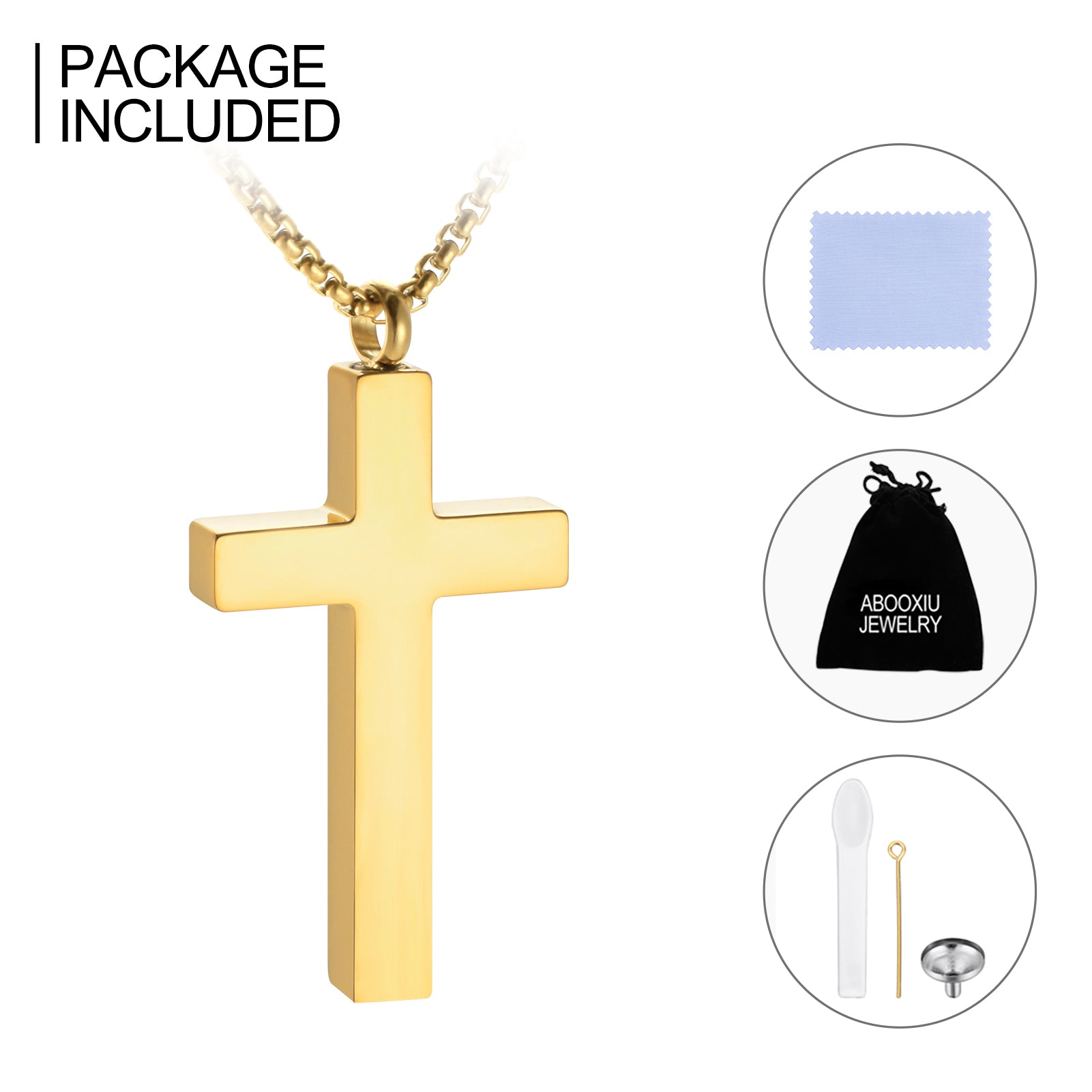 Gold Cross Cremation Necklace for Ashes