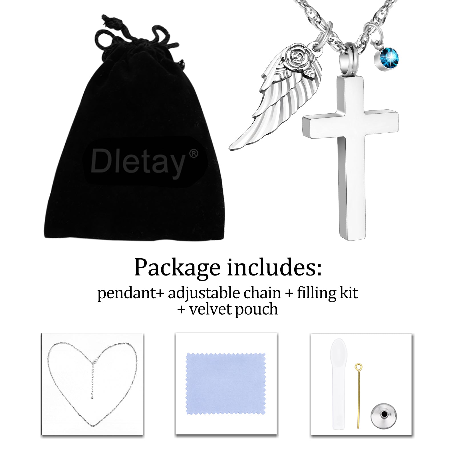 Cross Cremation Necklace for Ashes with Brithstones