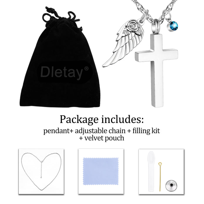 Cross Cremation Necklace for Ashes with Brithstones
