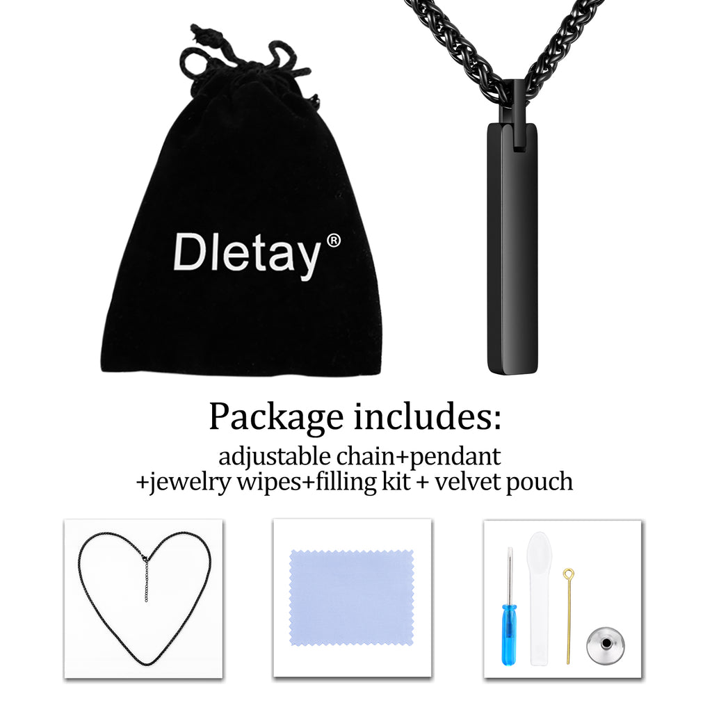 Dletay Urn Stainless Steel Cremation Jewelry for Ashes for Men Women Ash Holder Black