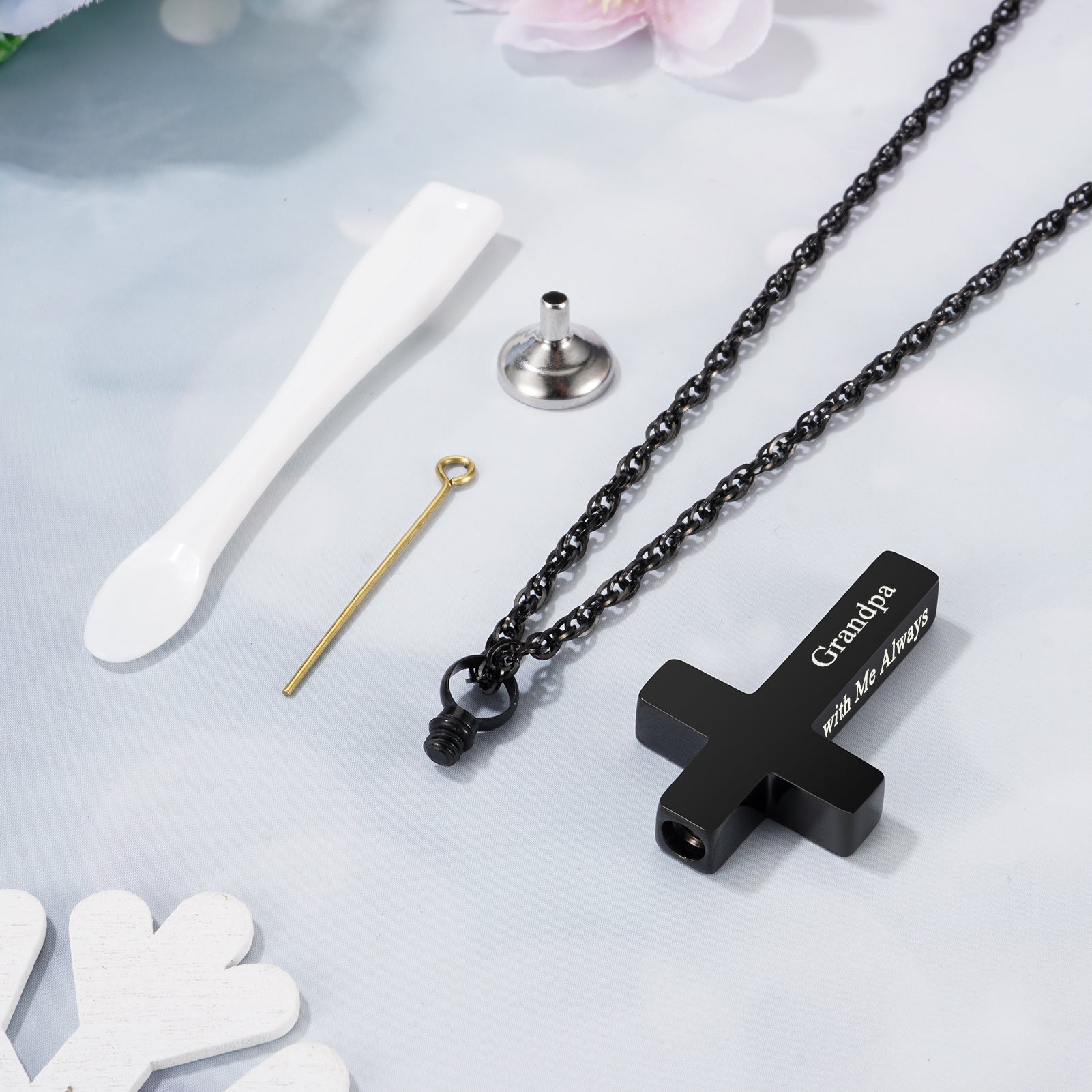 Black Cross Cremation Necklace for Ashes