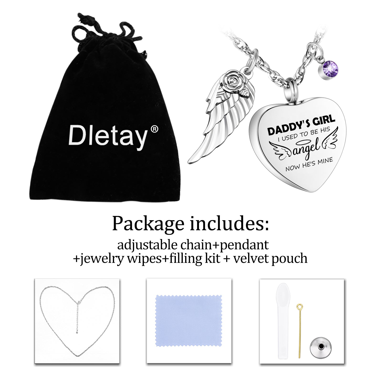 Angel Memorial Heart Necklace for Ashes