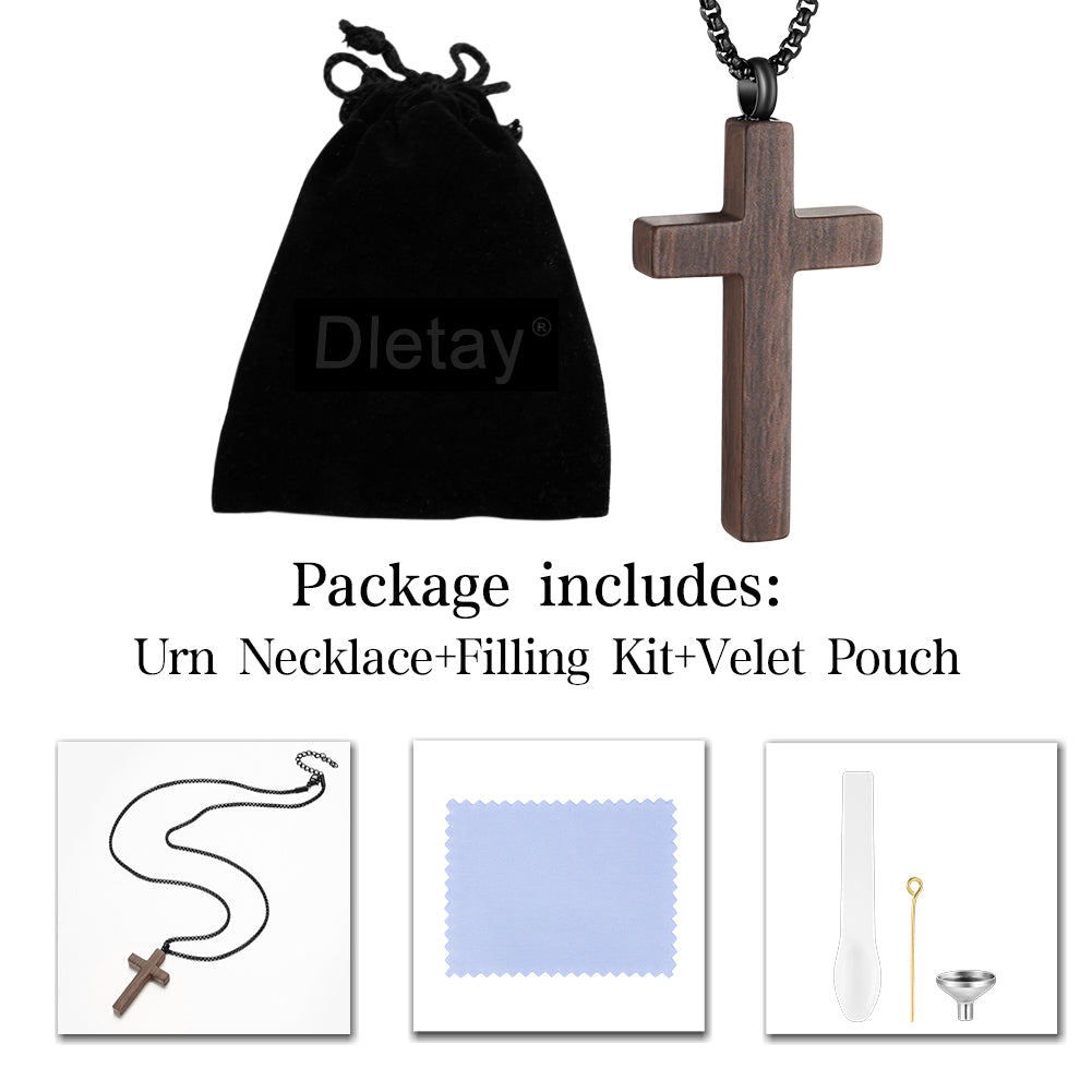 Wooden Cross Cremation Necklace for Ashes
