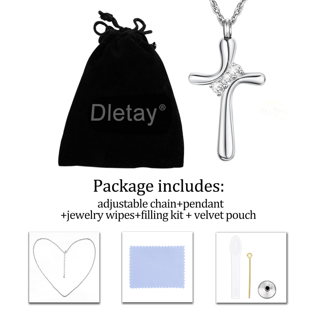 Dletay Cross Cremation Memorial Jewelry Crystal Urn Necklace