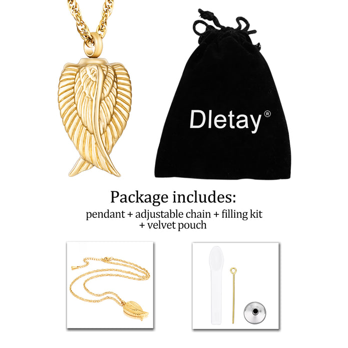 Gold Angel Wing Urn Cremation Necklaces for Ashes
