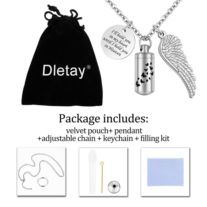 Butterfly Cylinder Urn Cremation Necklace for Ashes