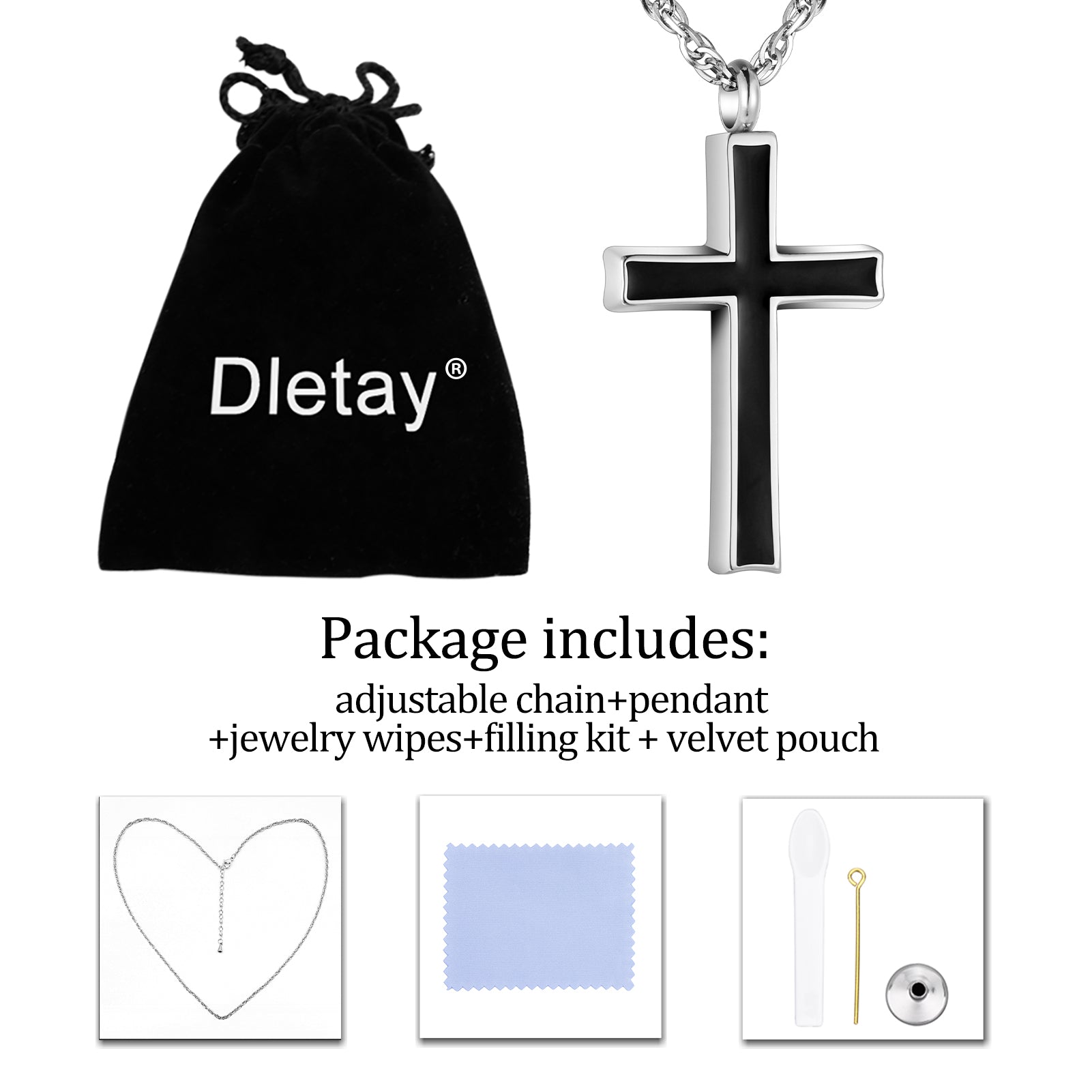Dletay Cross Urn Necklace for Ashes Cremation Jewelry for Ashes Memorial Ash Necklace for Men Women