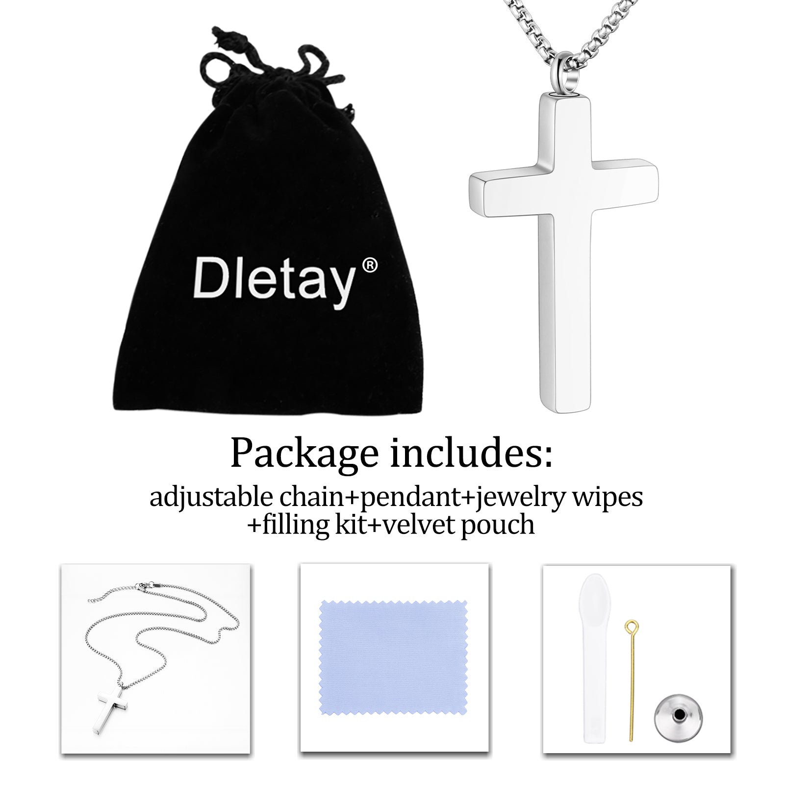 Silver Cross Cremation Necklace for Ashes