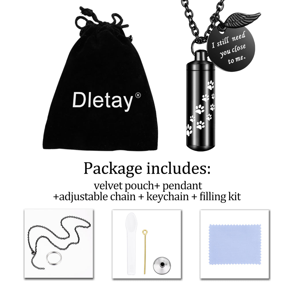 Dletay Cylinder Cremation Jewelry Urn Necklace for Ashes Memorial Ashes Necklace with Angel Wing Charm Memorial Keepsake for Pet