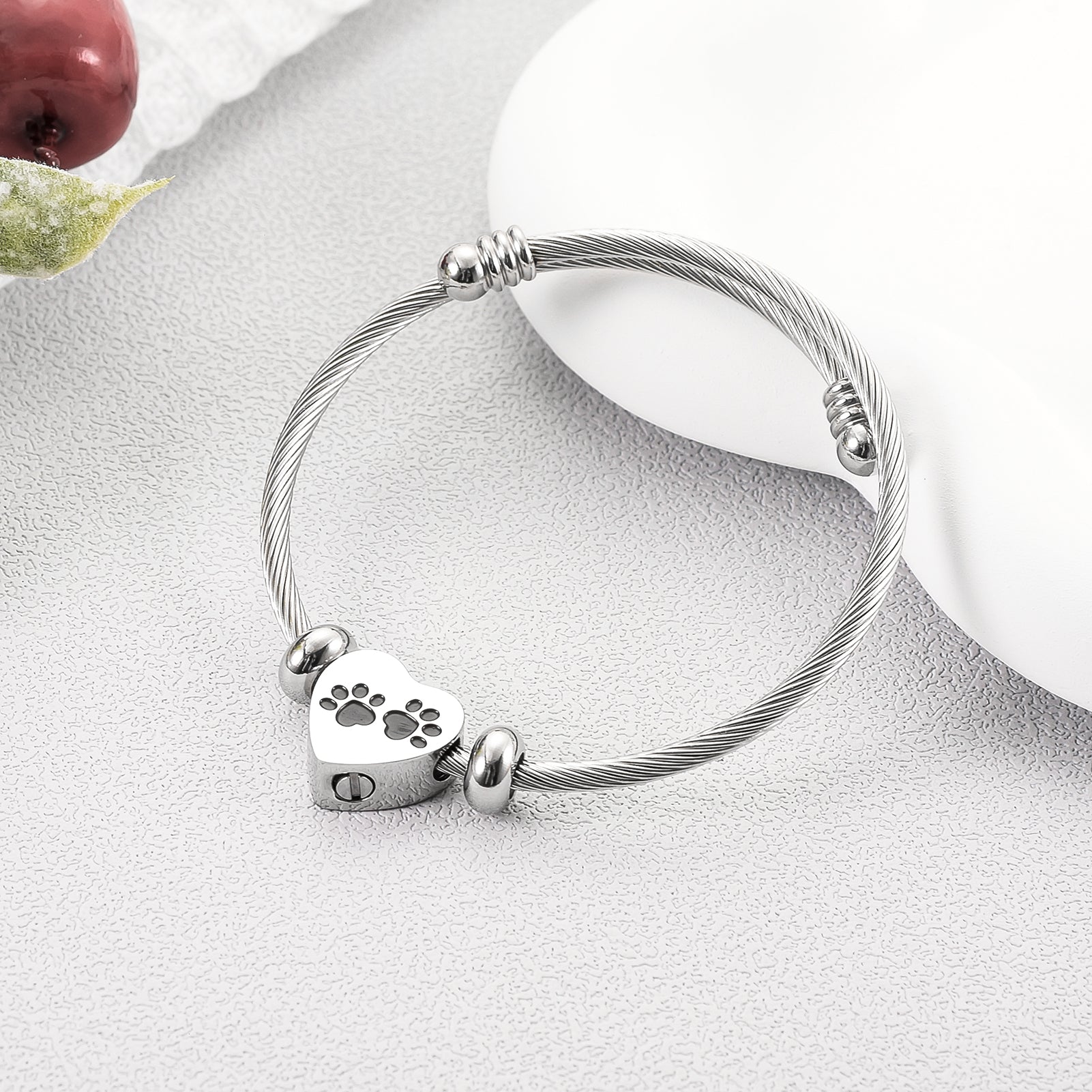 Pet Paw Print Heart Urn Bracelet for Ashes