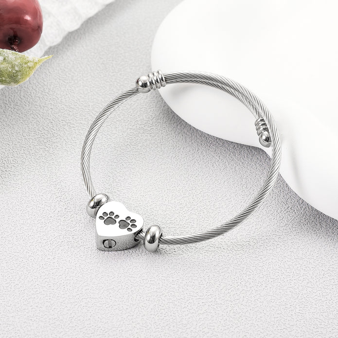 Pet Paw Print Heart Urn Bracelet for Ashes