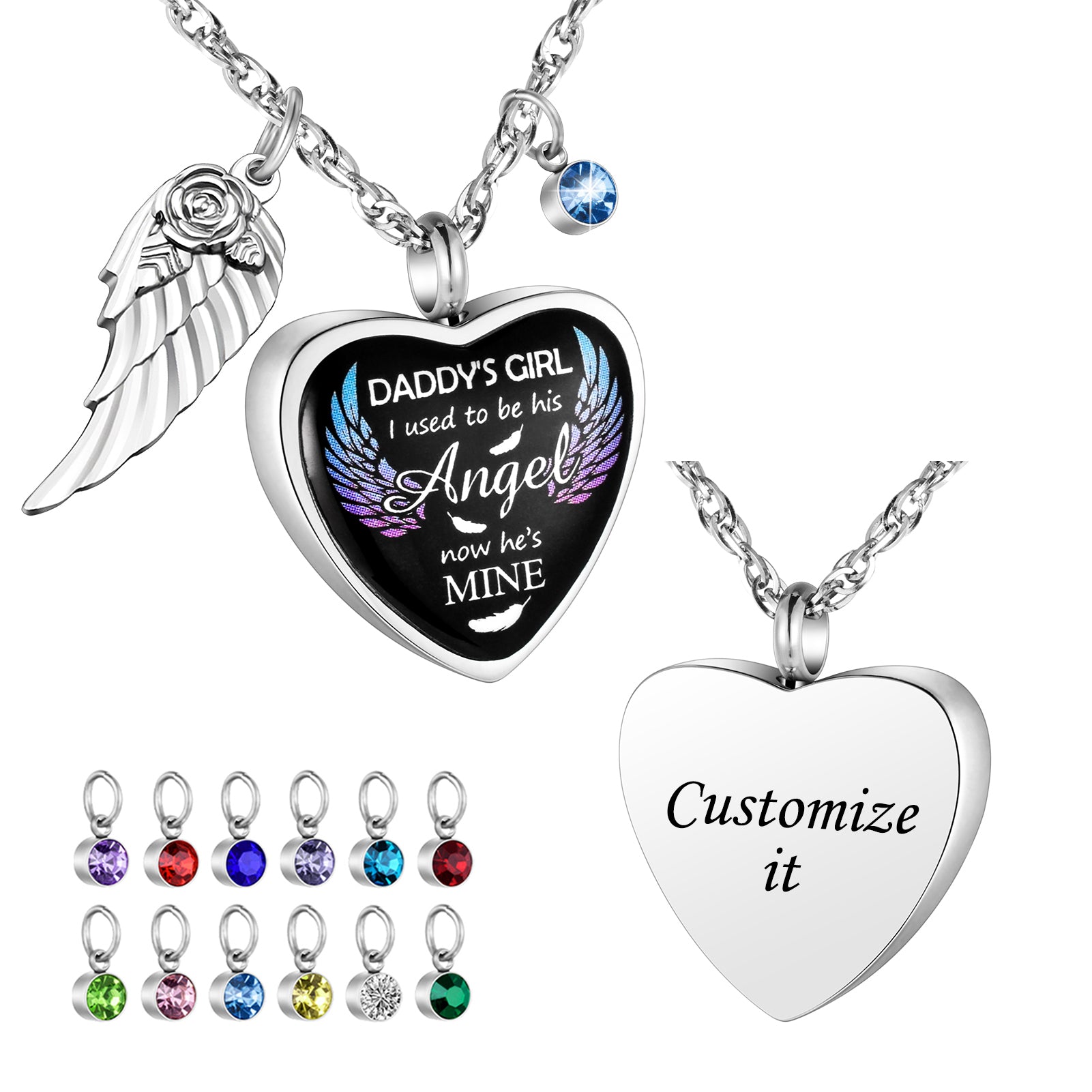 Dletay Heart Urn Necklace for Ashes Birthstones Cremation Jewelry Memorial Ash Holder
