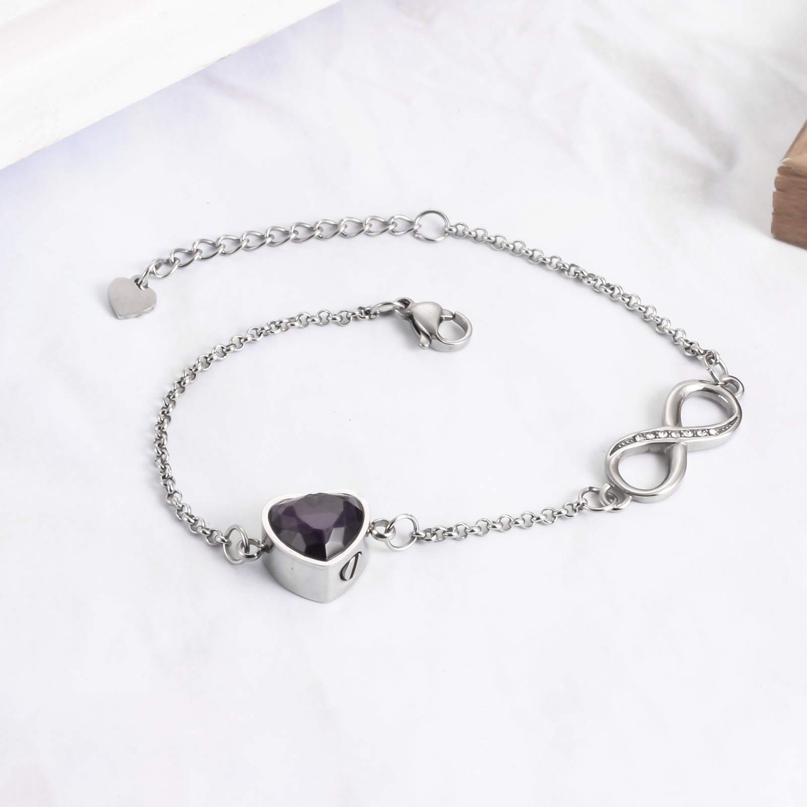 Purple Infinity Heart Crystal Urn Bracelet for Ashes