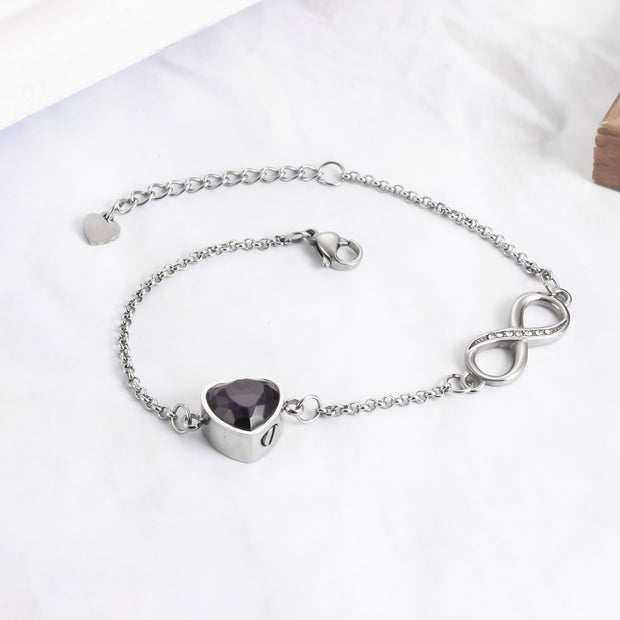 Purple Infinity Heart Crystal Urn Bracelet for Ashes