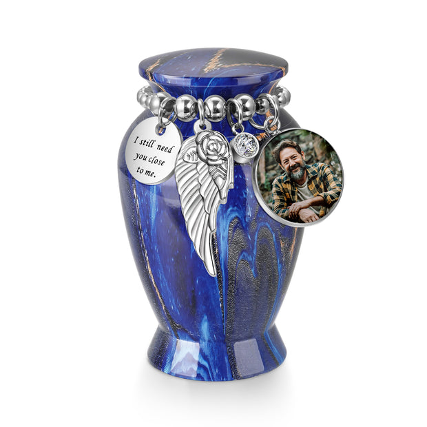 Navy Blue Memories Personalized Keepsake Urn for Ashes