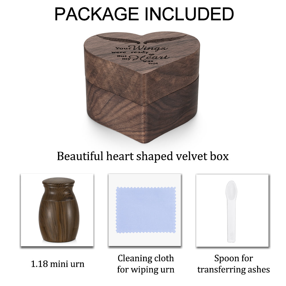 Dletay Angel Wing Heart Shaped Wooden Cremation Urns  for Ashes