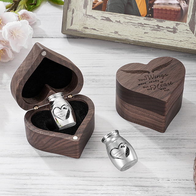 Dletay Angel Wing Heart Shaped Wooden Cremation Urns  for Ashes