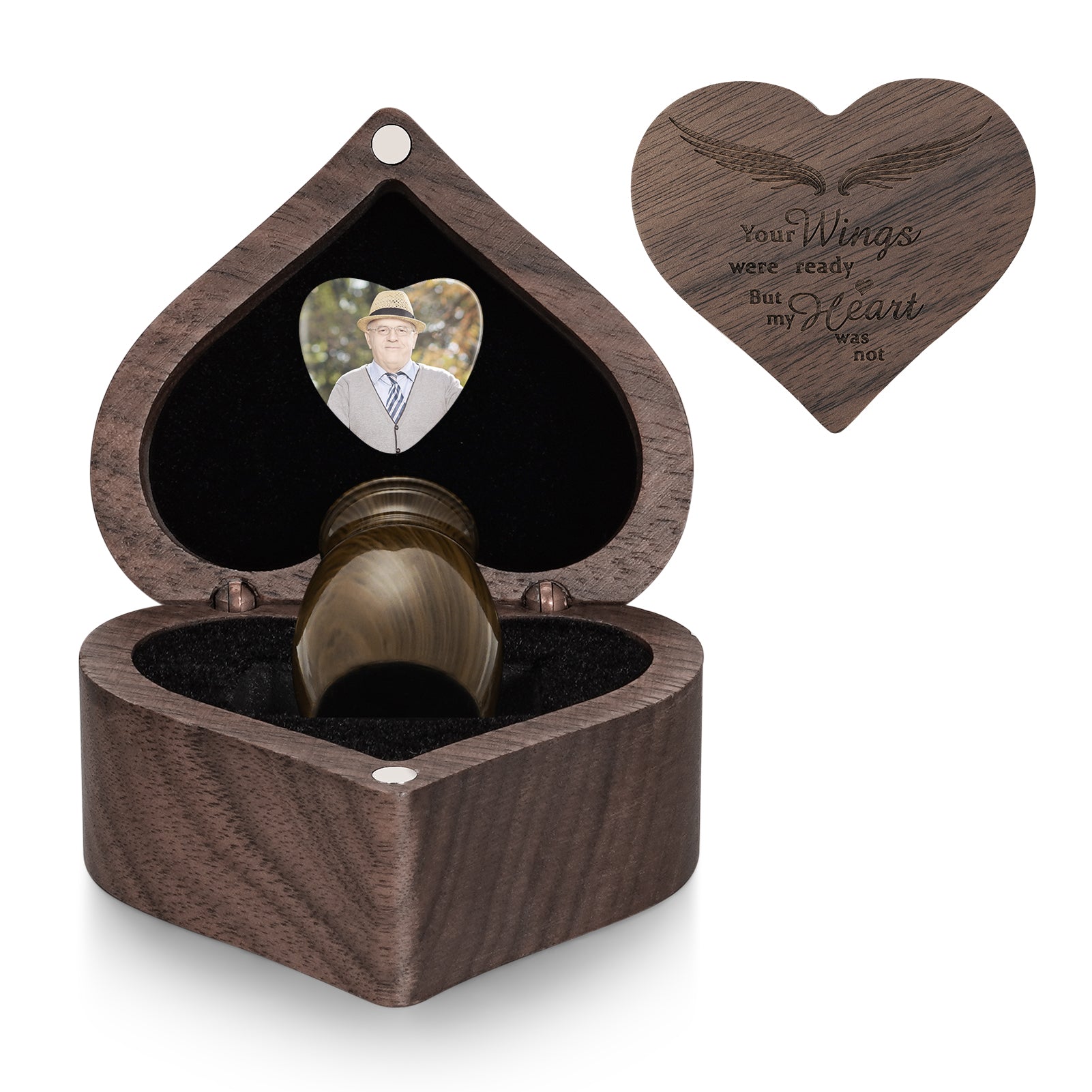 Dletay Angel Wing Heart Shaped Wooden Cremation Urns  for Ashes