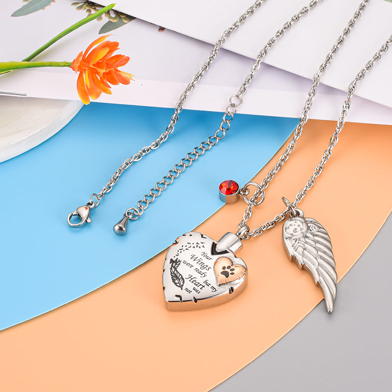 Wings Memorial Heart Necklace for Ashes