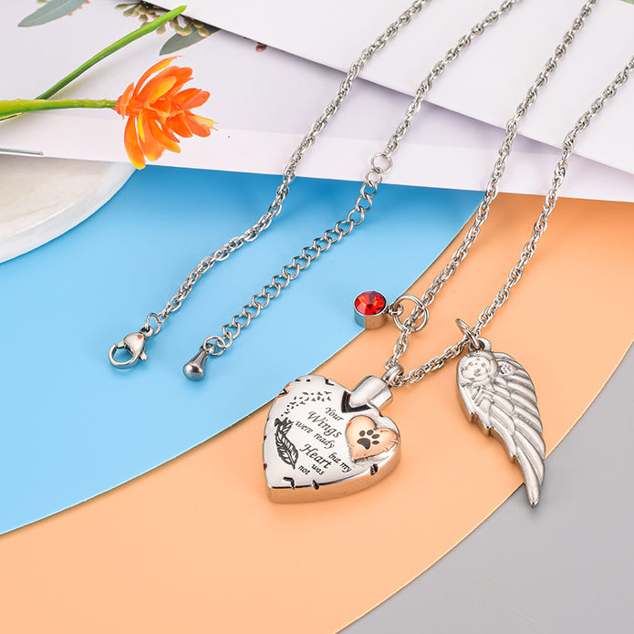 Wings Memorial Heart Necklace for Ashes