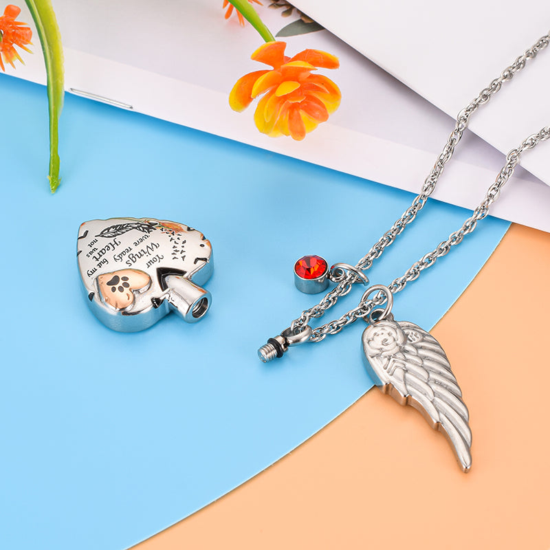 Wings Memorial Heart Necklace for Ashes