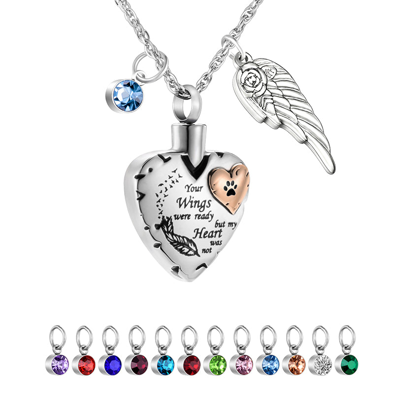Wings Memorial Heart Necklace for Ashes