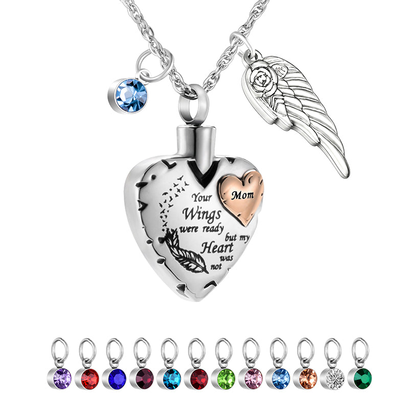 Wings Memorial Heart Necklace for Ashes
