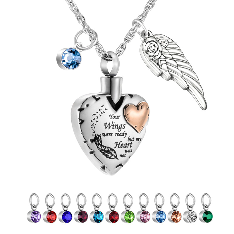 Wings Memorial Heart Necklace for Ashes