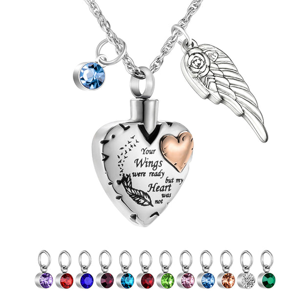 Wings Memorial Heart Necklace for Ashes