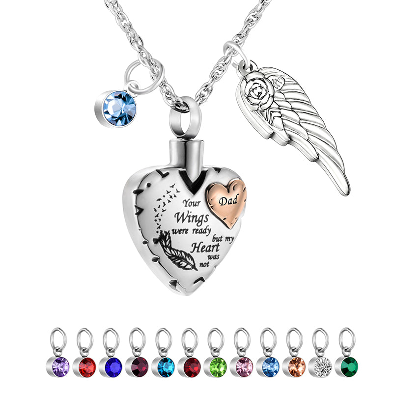 Wings Memorial Heart Necklace for Ashes