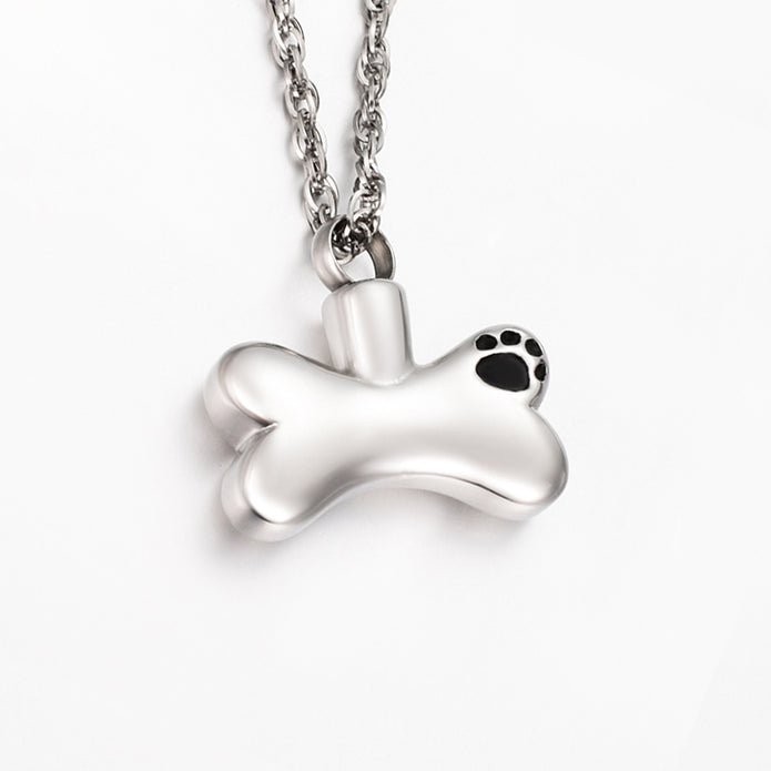 Dog Bone Paw Print Urn Cremation Necklace for Ashes