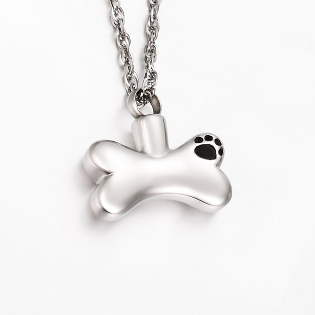 Dog Bone Paw Print Urn Cremation Necklace for Ashes
