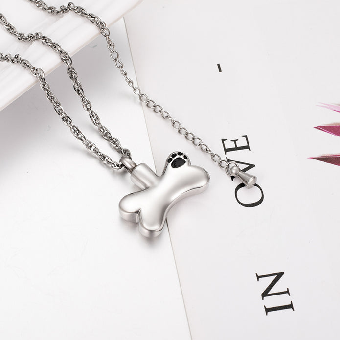 Dog Bone Paw Print Urn Cremation Necklace for Ashes