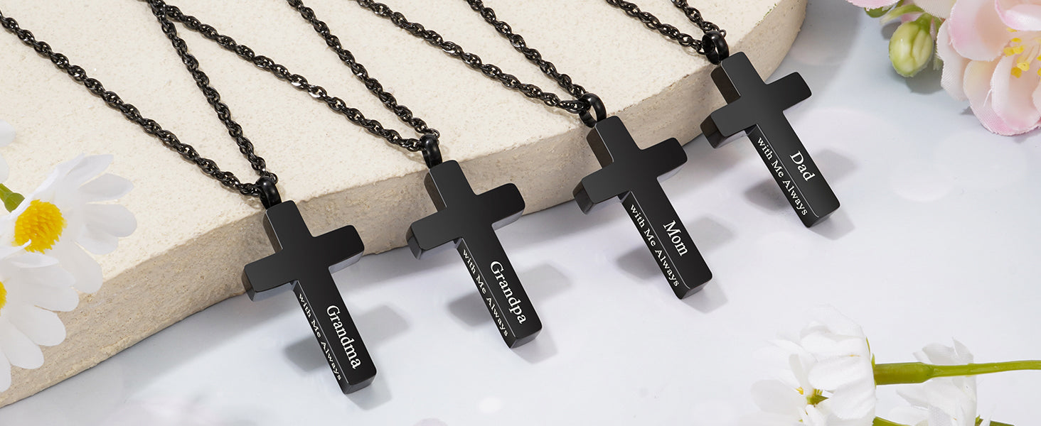 Black Cross Cremation Necklace for Ashes