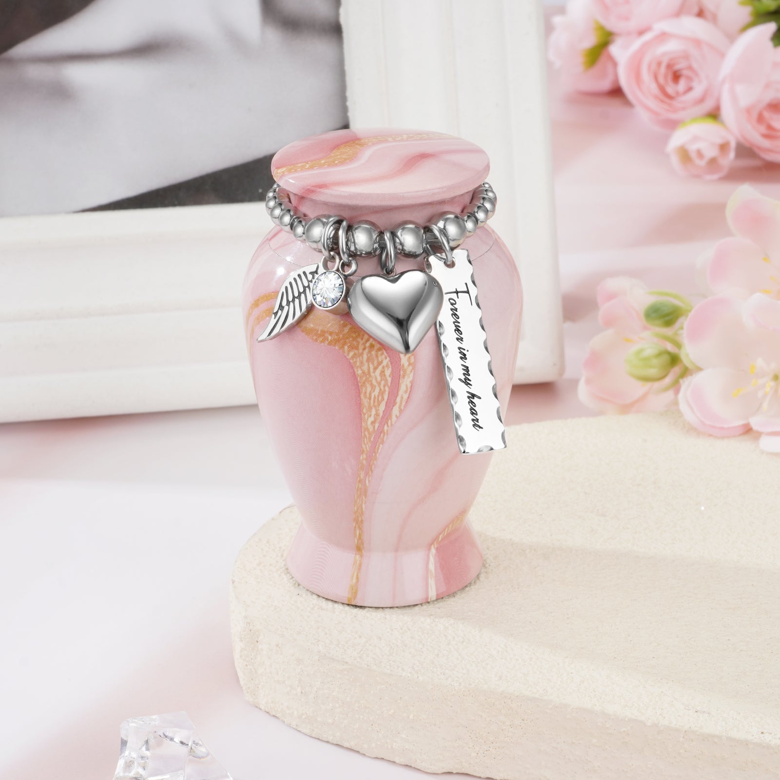 Pink Gold Vein Aluminum Decorative Funeral Urns