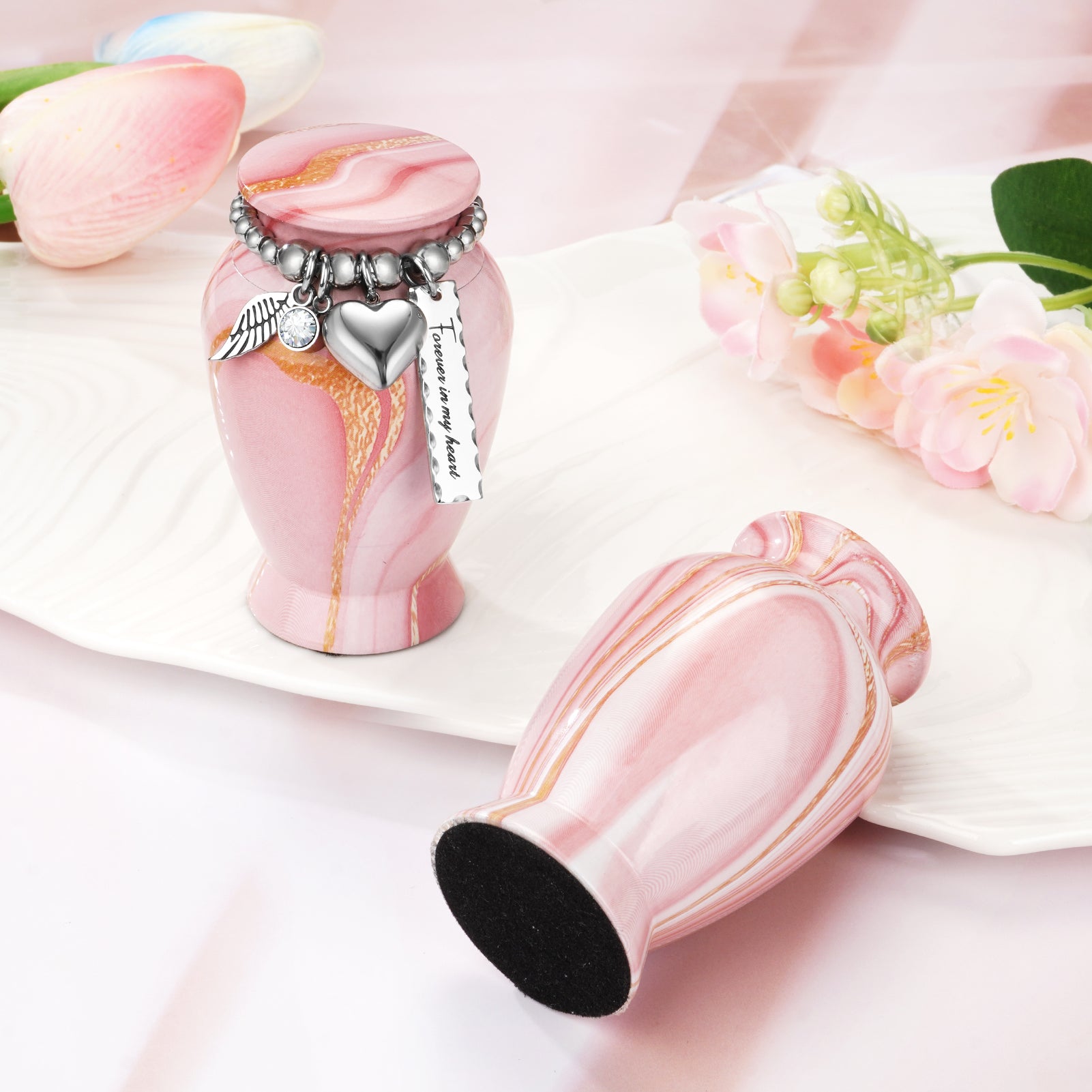 Pink Gold Vein Aluminum Decorative Funeral Urns