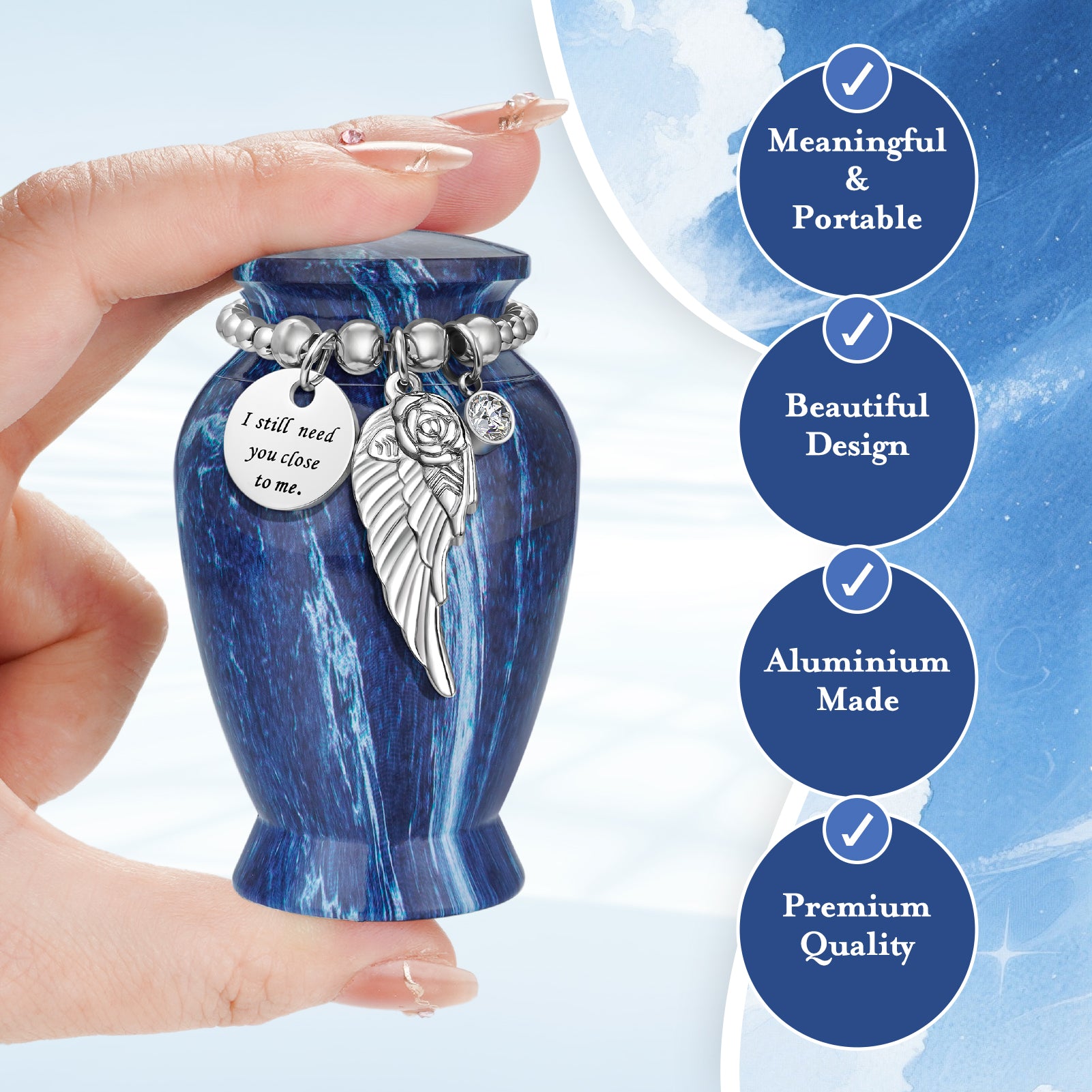 Blue Marble Vein Aluminum Decorative Funeral Urns