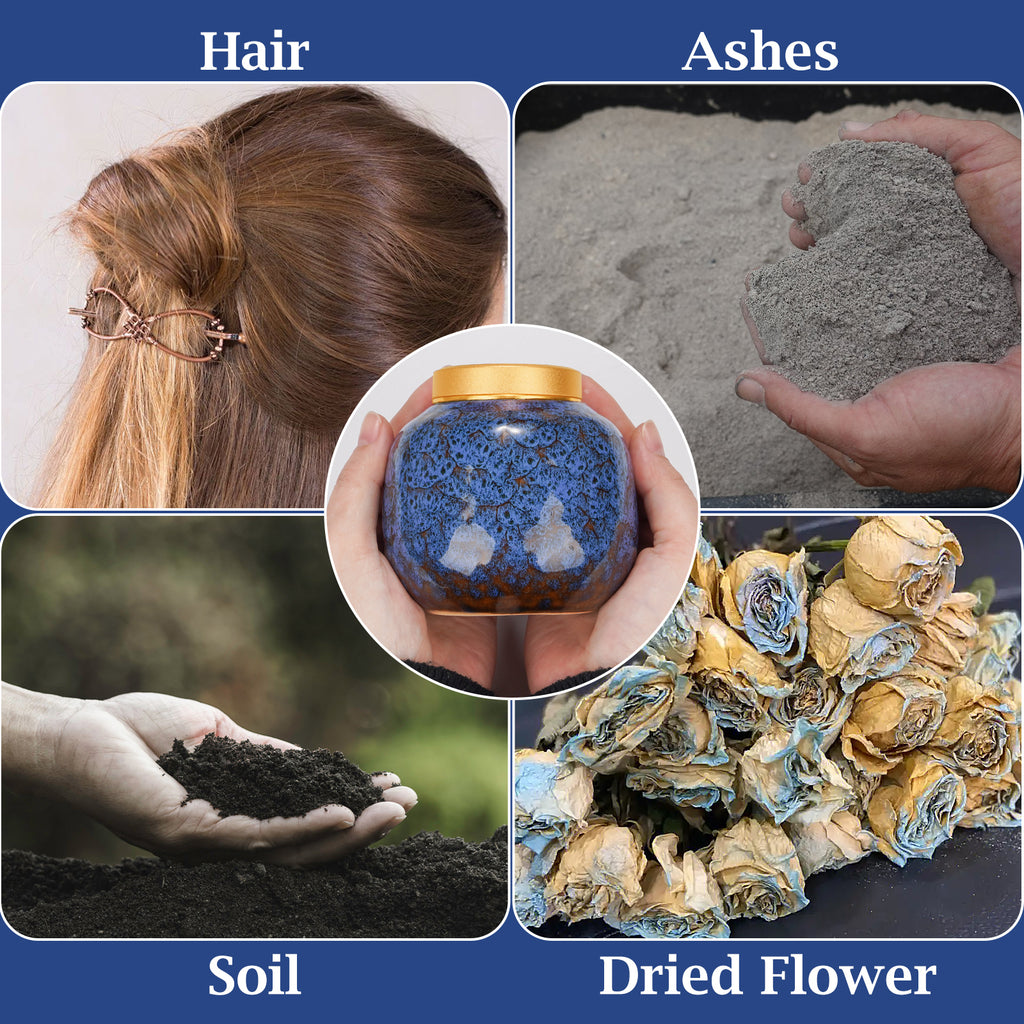 Blue Ceramic Mini Cremation Urns Memorial Small Urn for Ashes Funeral Keepsake