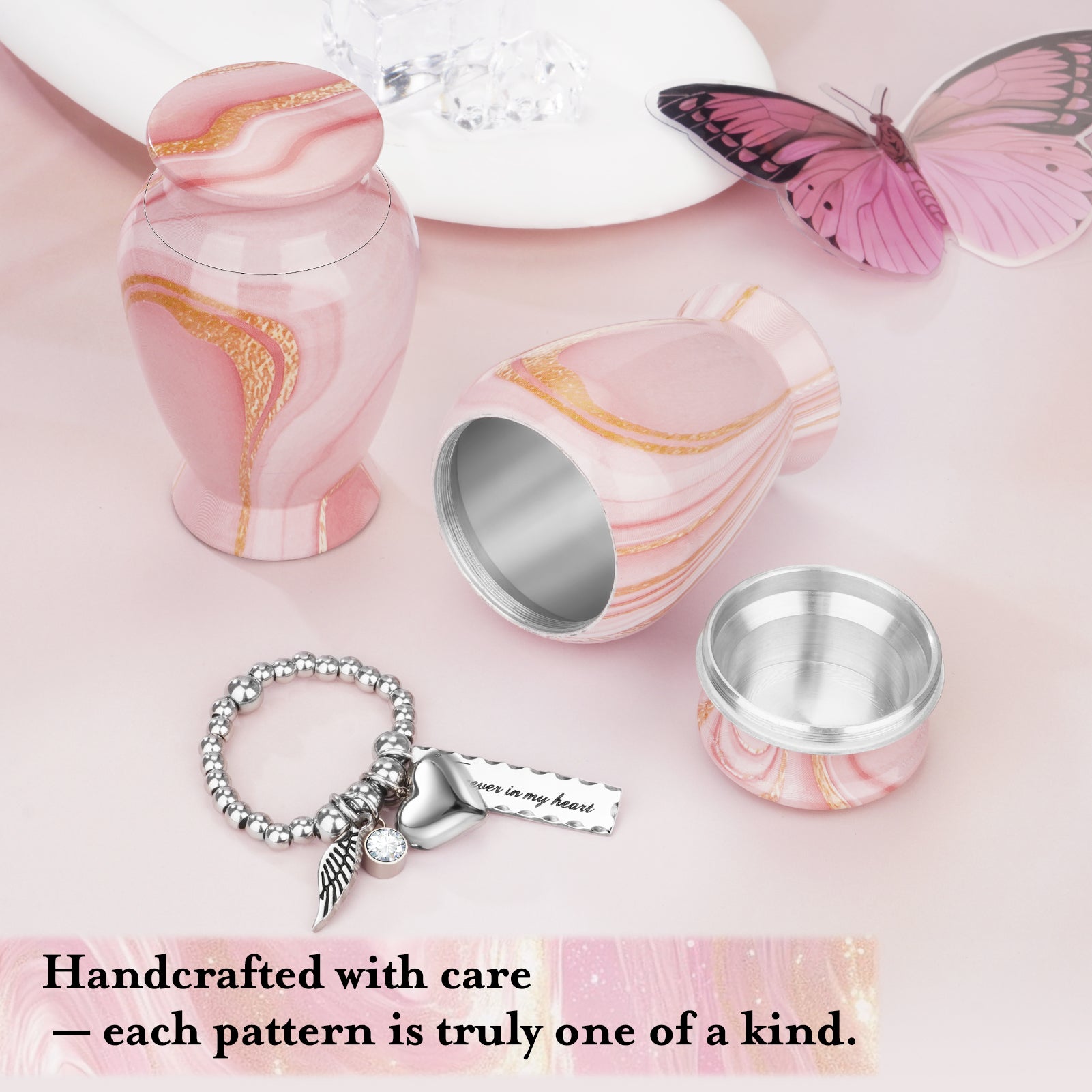 Pink Gold Vein Aluminum Decorative Funeral Urns