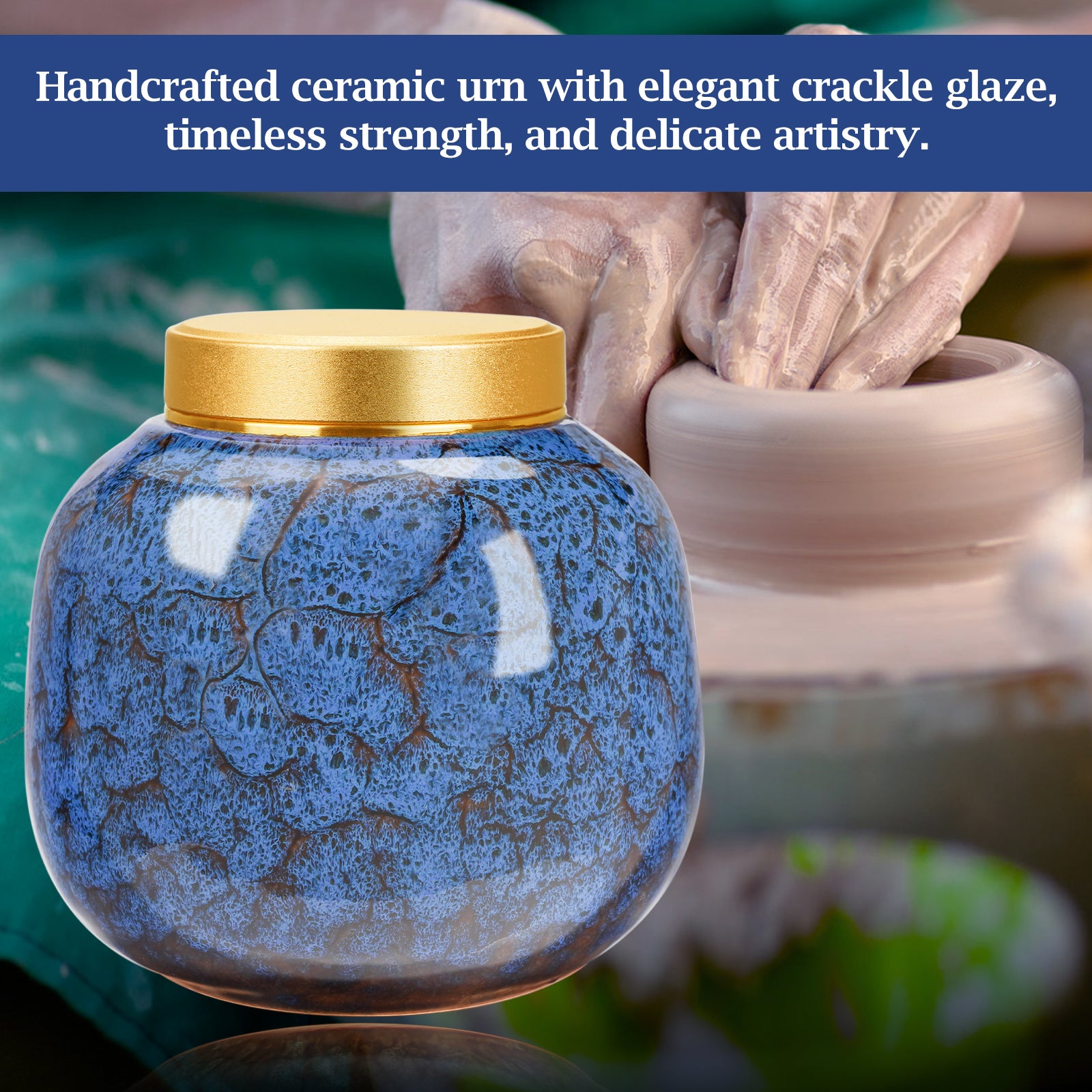 Blue Ceramic Mini Cremation Urns Memorial Small Urn for Ashes Funeral Keepsake