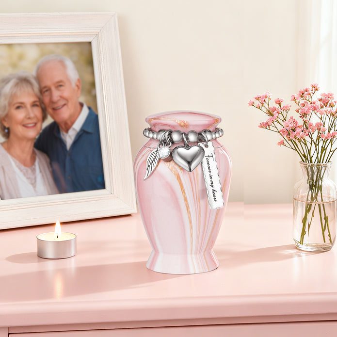Pink Gold Vein Aluminum Decorative Funeral Urns