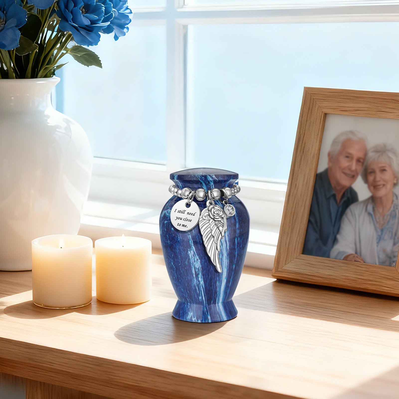 Blue Marble Vein Aluminum Decorative Funeral Urns