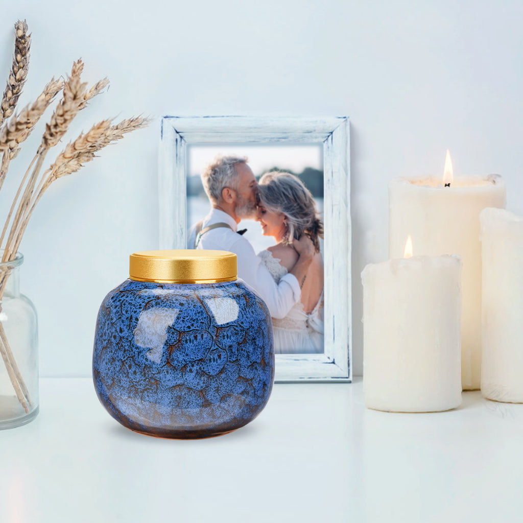 Blue Ceramic Mini Cremation Urns Memorial Small Urn for Ashes Funeral Keepsake