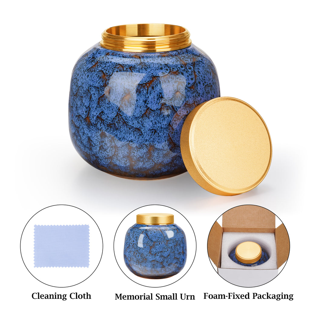 Blue Ceramic Mini Cremation Urns Memorial Small Urn for Ashes Funeral Keepsake