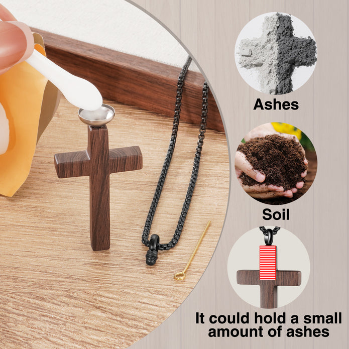 Wooden Cross Cremation Necklace for Ashes