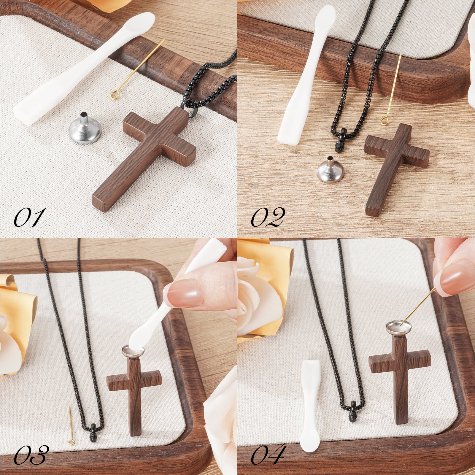 Wooden Cross Cremation Necklace for Ashes