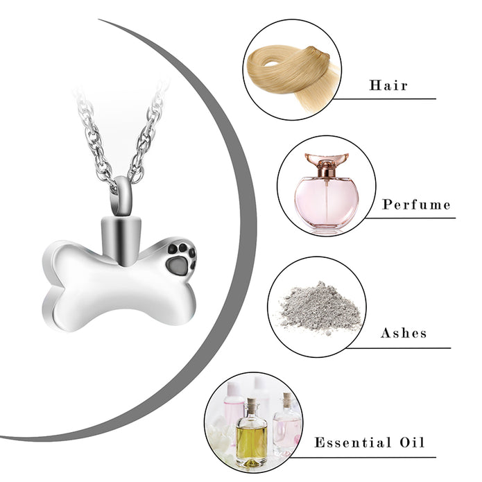 Dog Bone Paw Print Urn Cremation Necklace for Ashes
